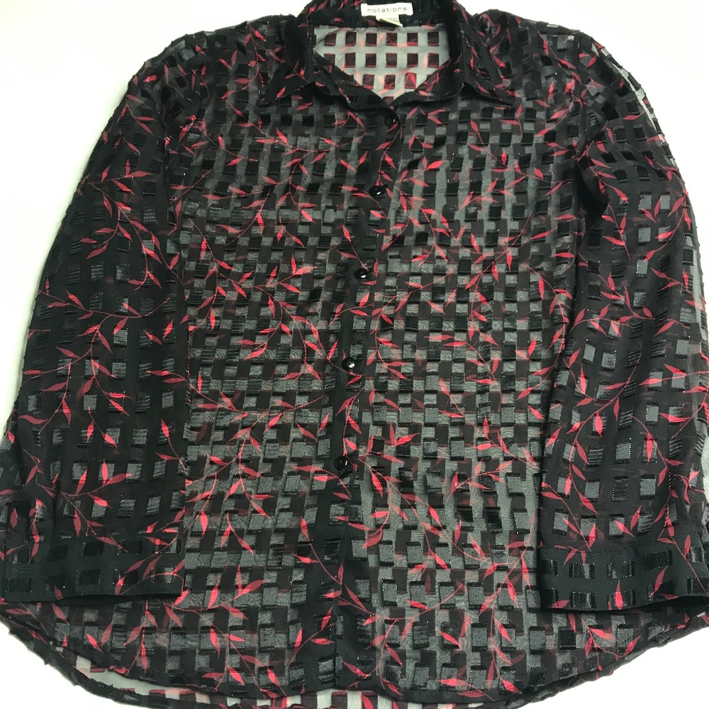 Notations black and red semi sheer top size XL